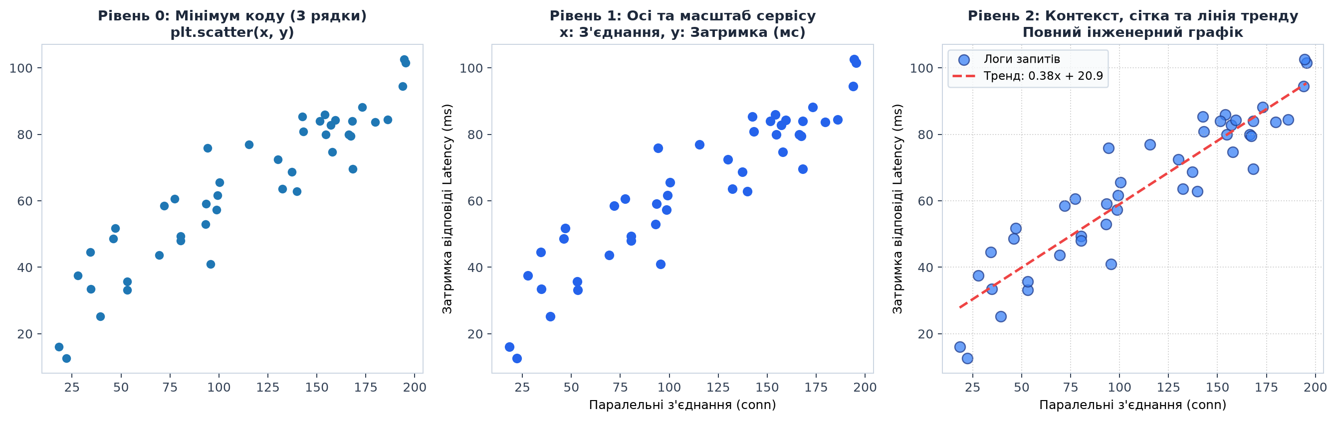 Три рівні побудови Scatter plot: від мінімального коду до інженерного графіка