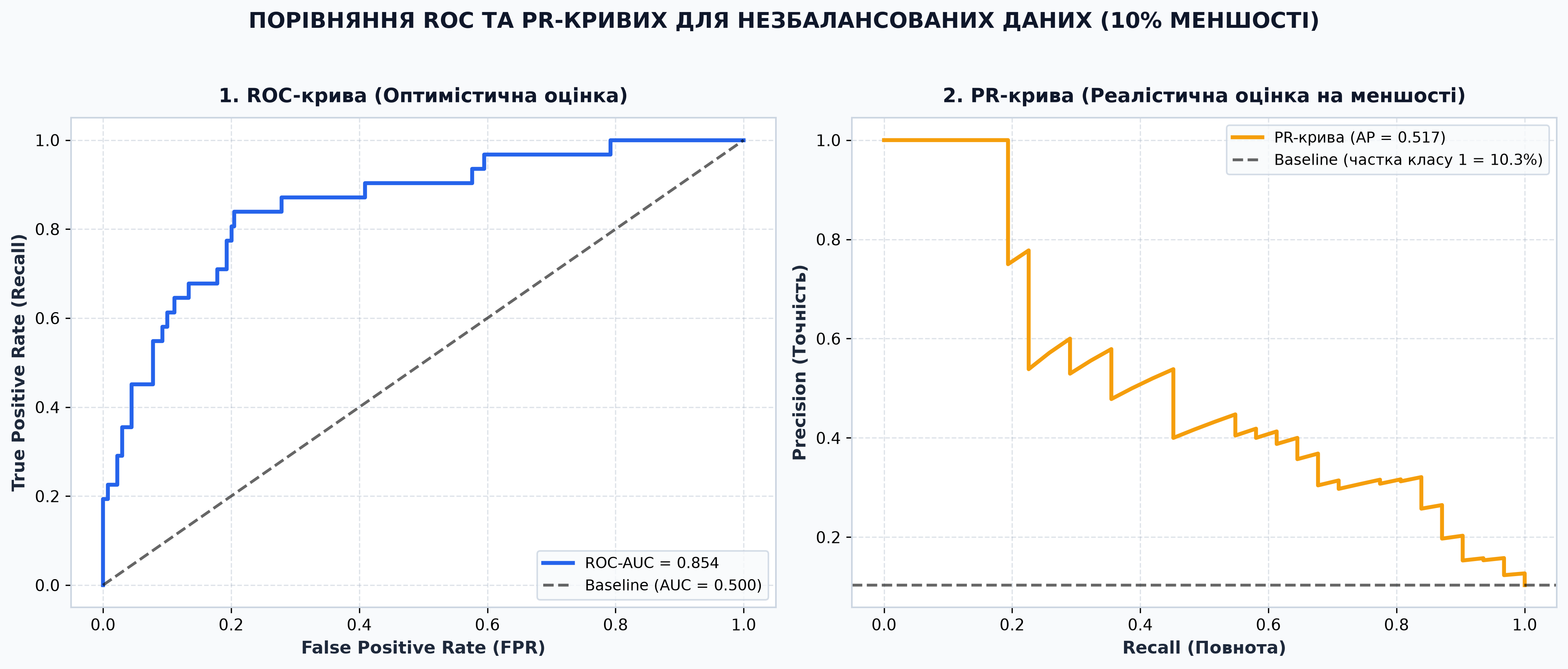 Порівняння ROC та Precision-Recall кривих для незбалансованих даних