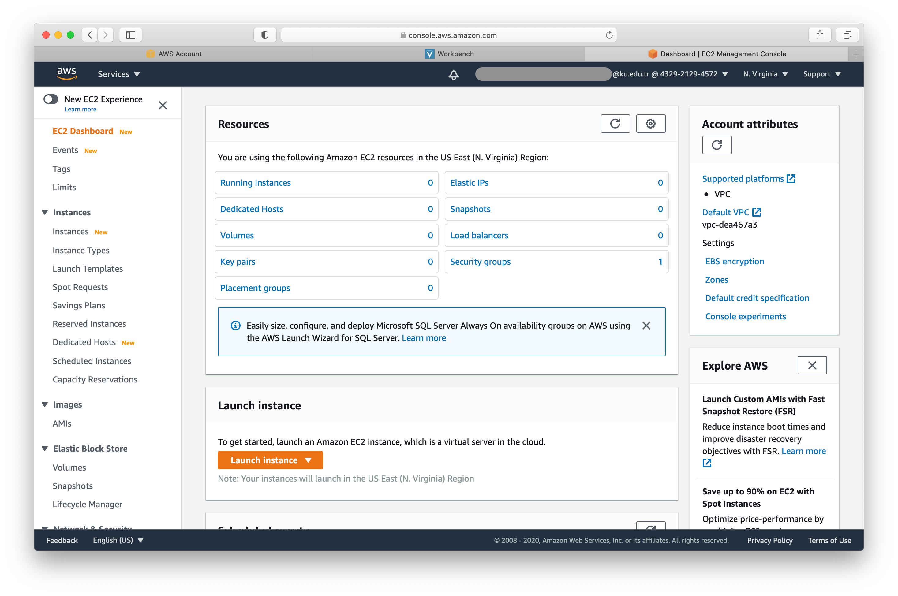AWS Educate portal dashboard showing available credits, courses, and Builder Labs
