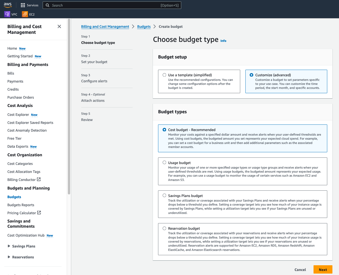 AWS Billing Preferences page with Receive Free Tier Usage Alerts checkbox enabled