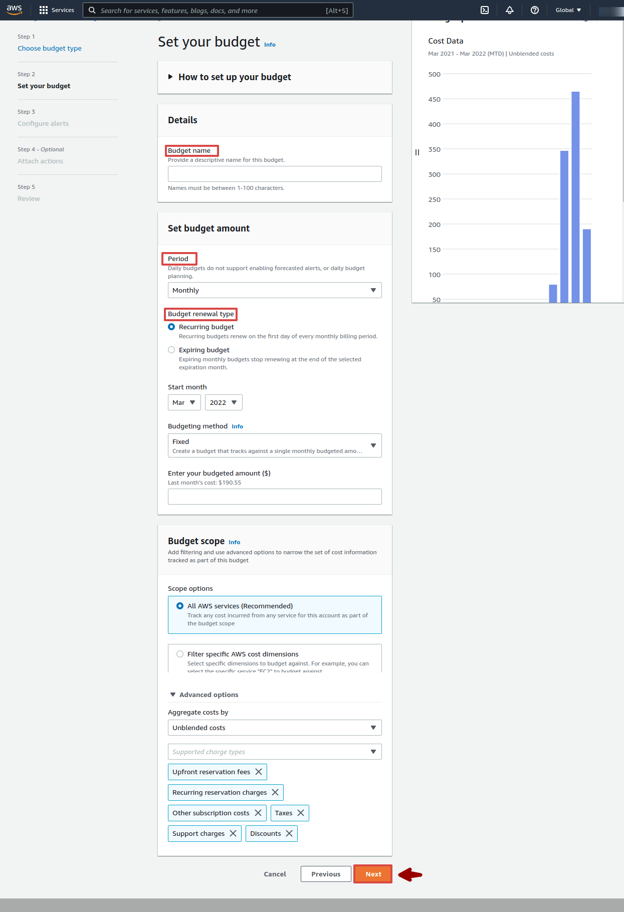 AWS account creation form showing email, password, and account name fields