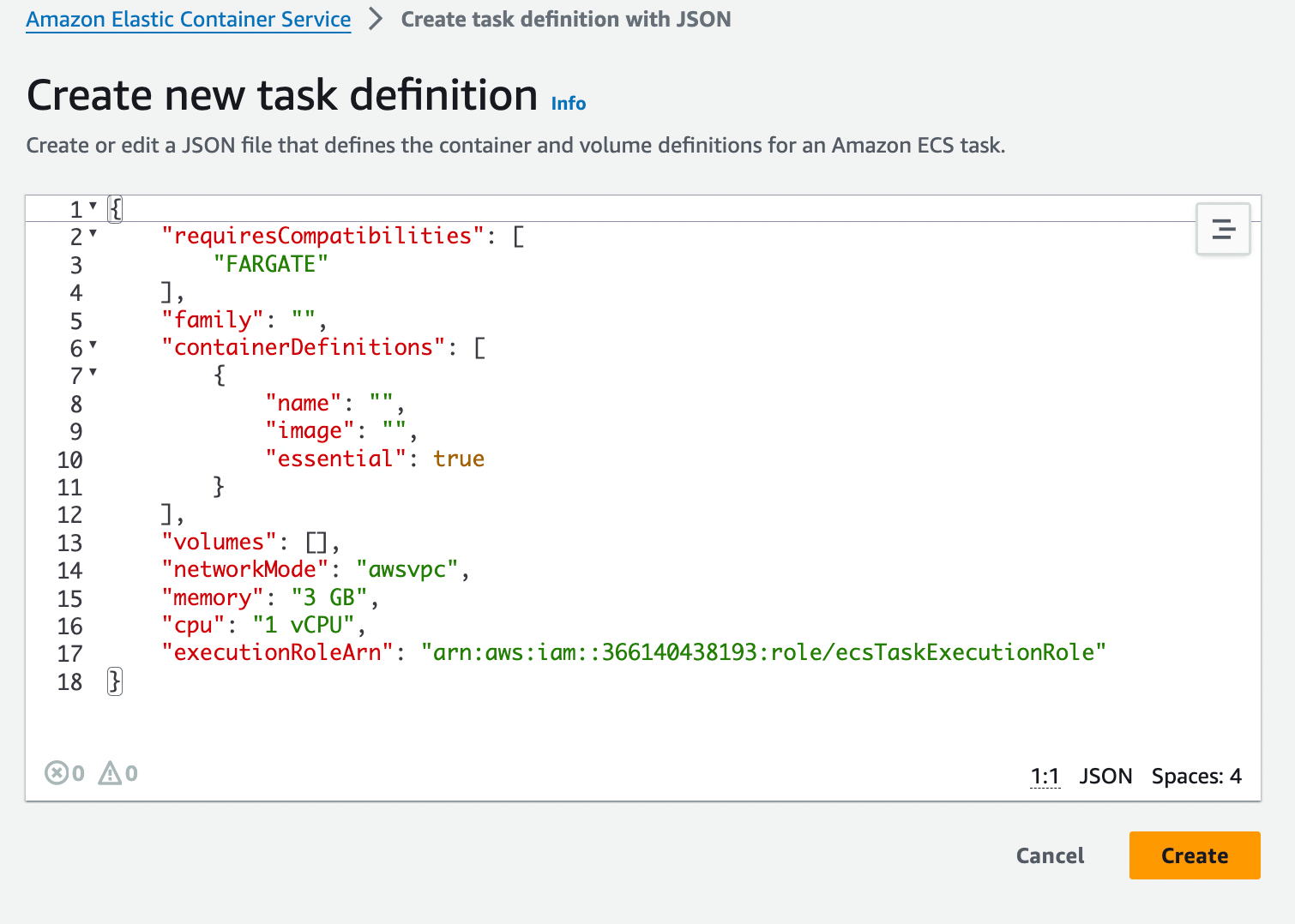 ECS Task Definition JSON configuration fields explained diagram