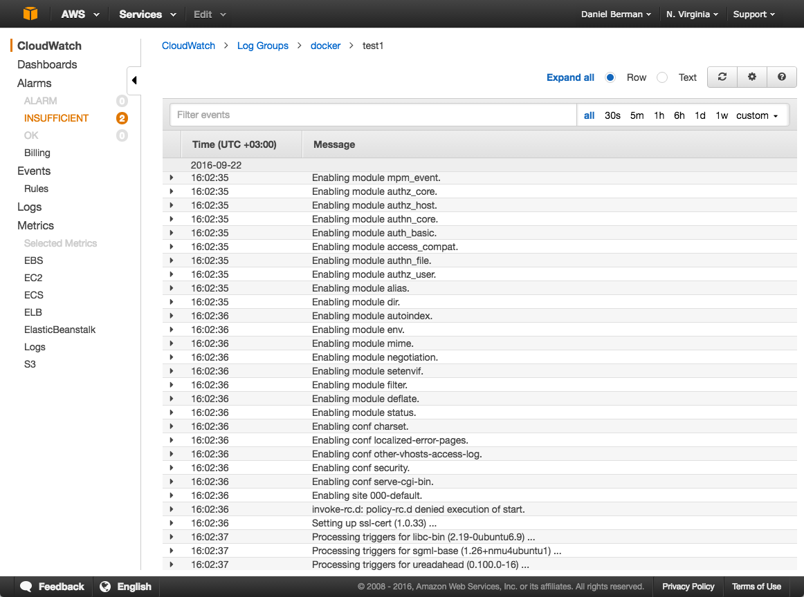 CloudWatch Logs for ECS container log streaming and monitoring