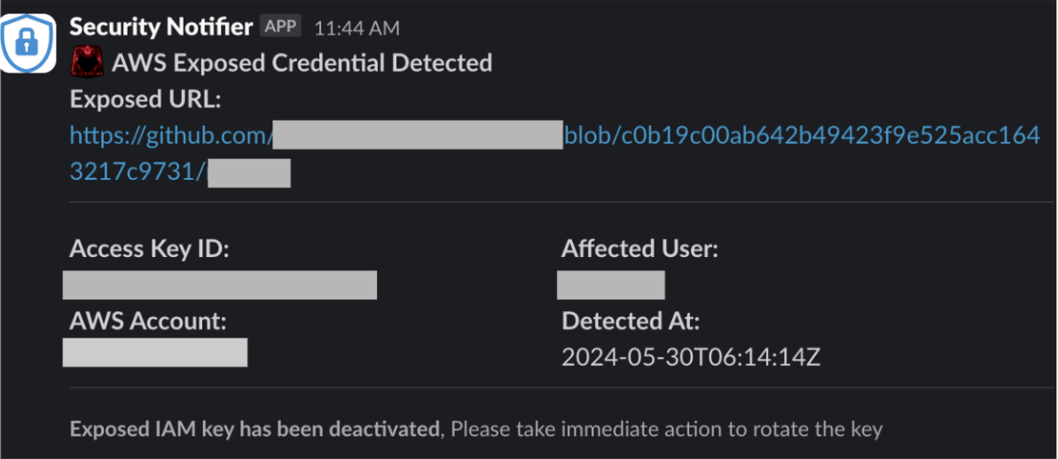 AWS account security breach notification alert dashboard