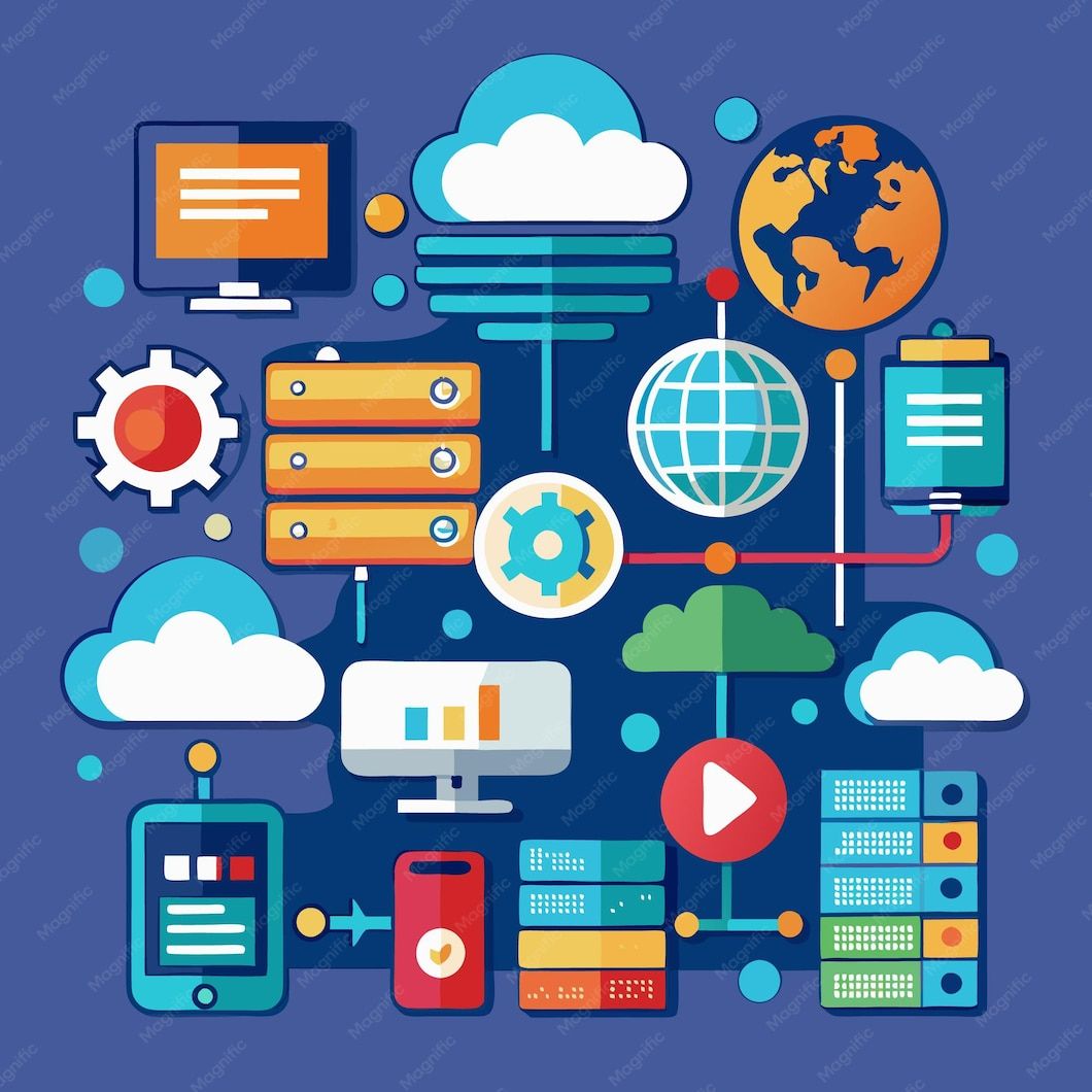cloud computing concept illustration with servers connected through internet