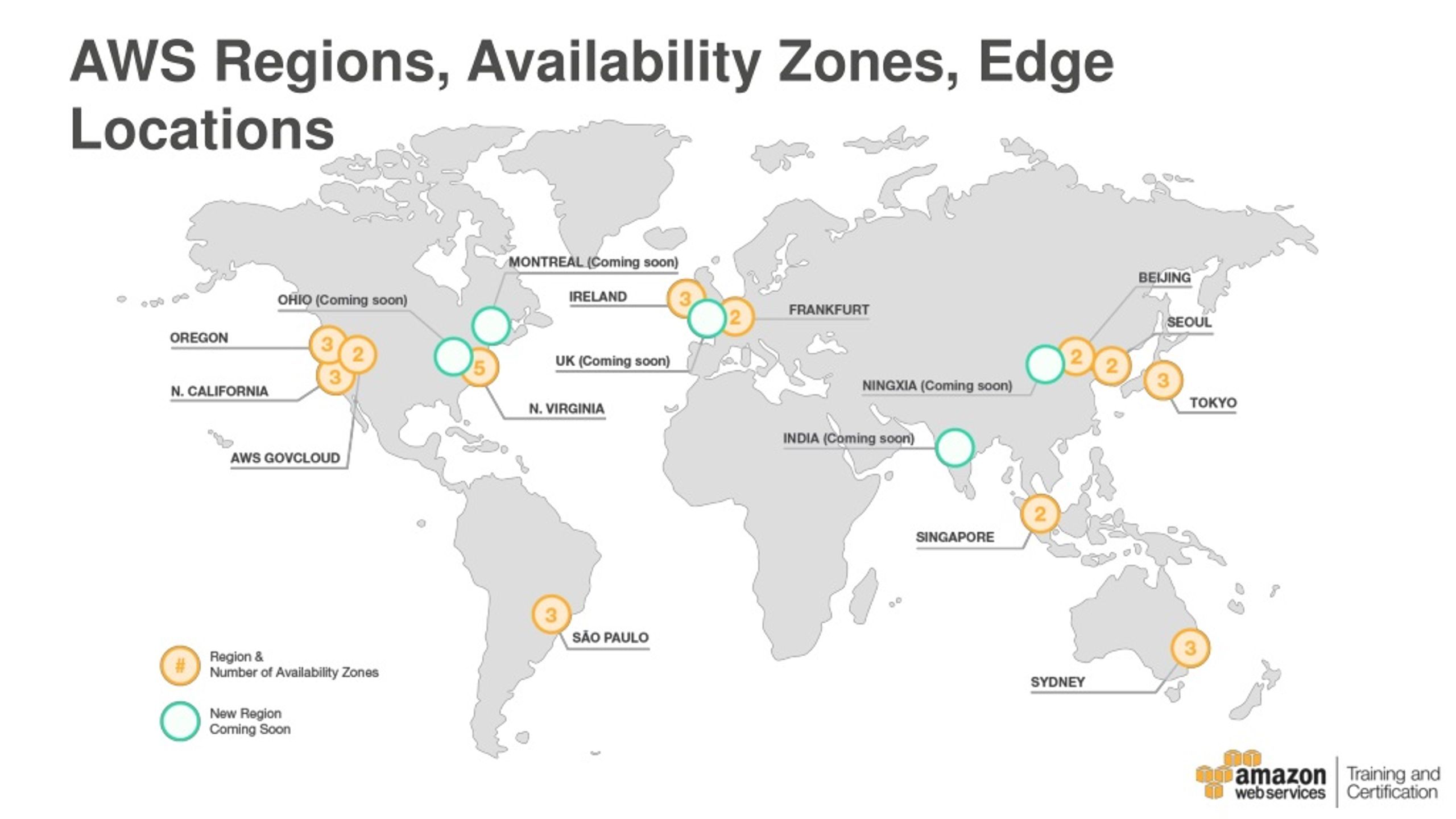 AWS global infrastructure map showing regions availability zones and edge locations