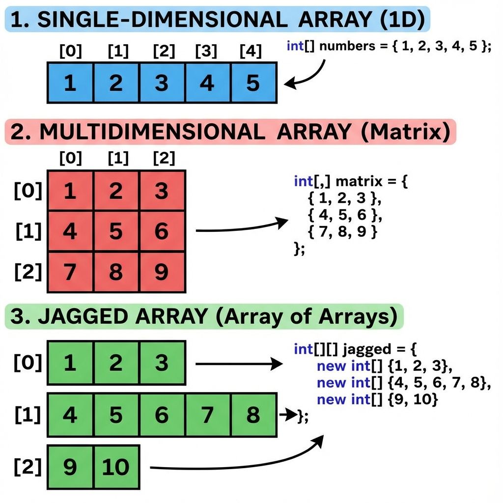 Візуалізація різних типів масивів у C#