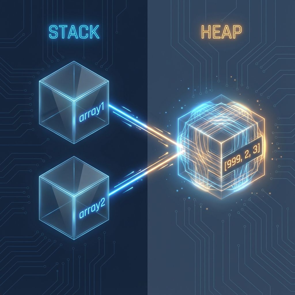 Візуалізація Reference Types: дві змінні в Stack вказують на один об'єкт в Heap