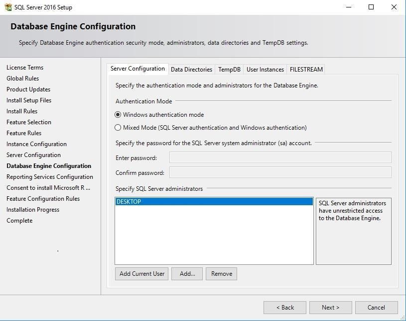 Конфігурація сервера - вкладка Server Configuration