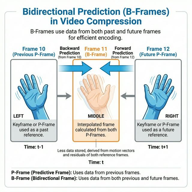 Bidirectional Prediction: Using past and future frames to interpolate the current frame
