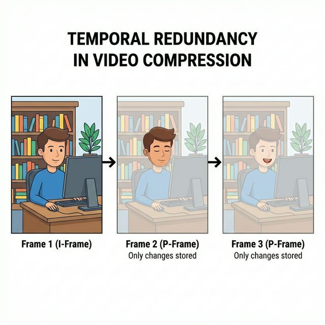 Temporal Redundancy: Sequence showing how only differences are stored